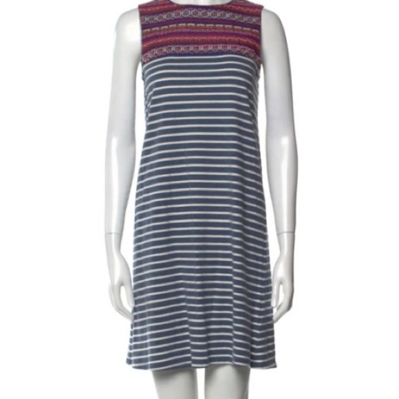 THML‎ EUC Striped and Embroidered Casual Cotton Shift Dress, size Large - Picture 1 of 11